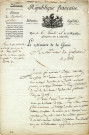 Lettre du ministre de la Guerre, Lazare Carnot, au directeur des fortifications de Metz concernant l'avis de rejet de la demande en indemnité formée par le citoyen Dominique Rémy, adjudicataire du 19e lot des terrains dépendant des fortifications de la place de Metz, papier, manuscrit, encre, 6 prairial an 8 (26 mai 1800).