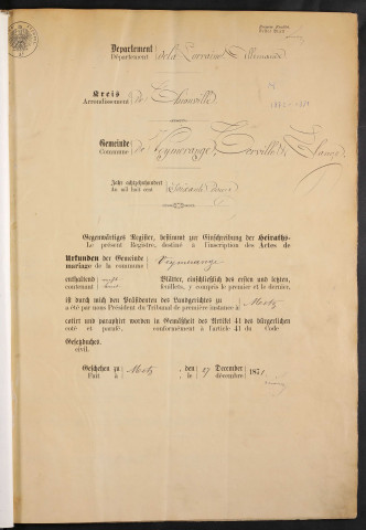 Registre d'état civil (Mariages 1872-1881)