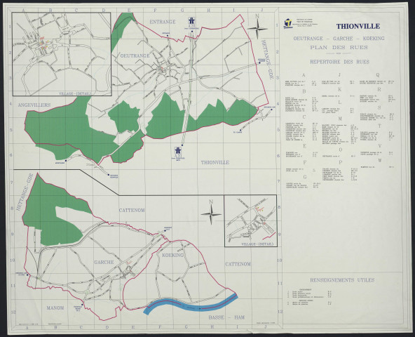 « THIONVILLE OEUTRANGE GARCHE KOEKING. PLAN DES RUES. ».- Répertoire des rues.