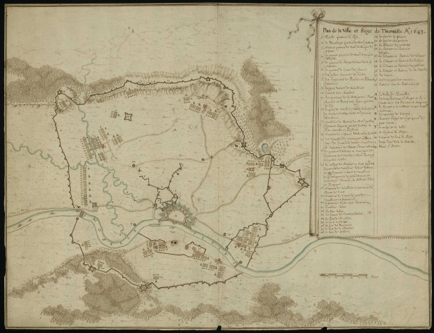 PLAN DE LA VILLE ET SIEGE DE THIONVILLE A° 1643