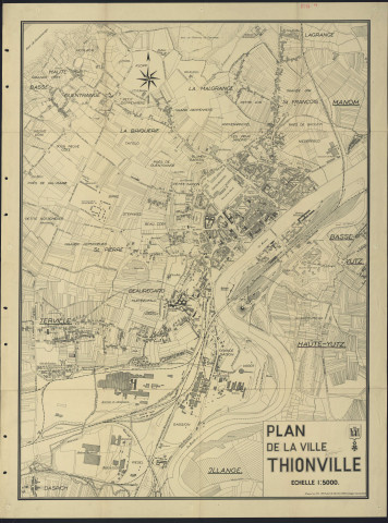 « PLAN DE LA VILLE DE THIONVILLE » / dressé par le Service d'arpentage municipal.-Reproduction d'un plan de 1948. Plan de la ville par quartiers.