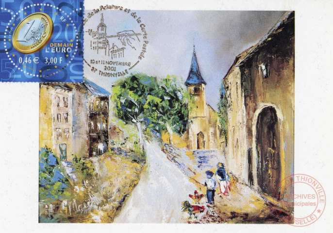 Troisième Biennale de la Peinture et de la Carte Postale au Pays des Trois Frontières - Peinture de Martine Marchal représentant Kirschnaumen.