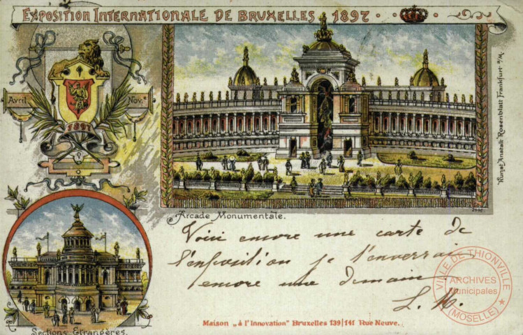 Exposition Internationale de Bruxelles 1892. Arcade Monumentale. Sections Etrangères.