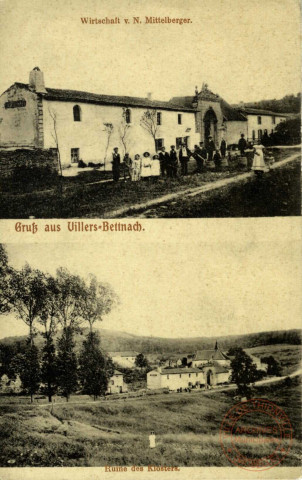 Gruss aus Villers-Bettnach - Witschaft v. N. Mittelberger / Ruine des Klosters