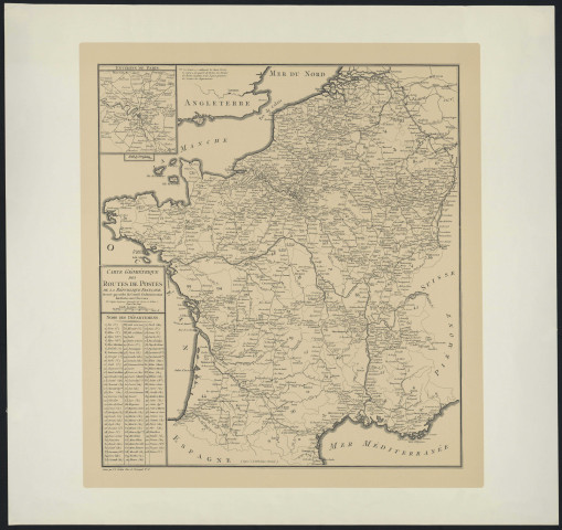 CARTE GEOMETRIQUE DES ROUTES DES POSTES DE LA REPUBLIQUE FRANCAISE