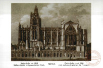 Kathedrale vor 1860 Südwestseite, zeitgenossicher Stich - Metz - Cathédrale avant 1860 côté sud-ouest (gravure de l'époque) - centenaire de la Société d'Histoire et d'Archéologie de la Lorraine 1888-1988