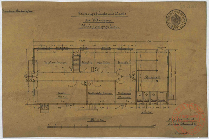 POSTENGEBÄUDE MIT WACHE BEI ILLINGEN. BELEGUNGSPLAN.