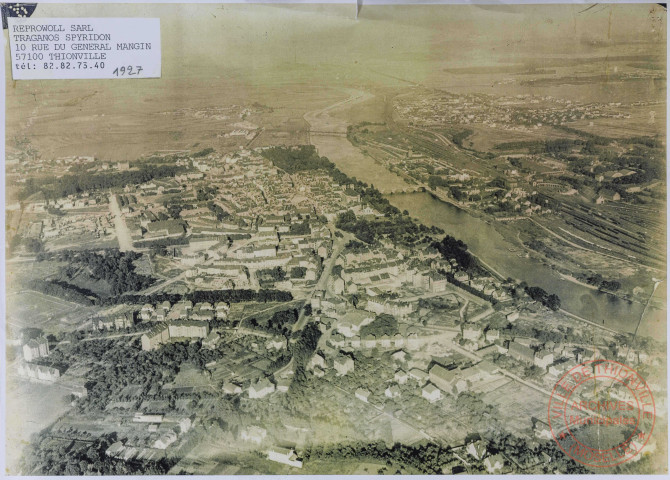 Vue aérienne de Thionville - Reproduction d'une photographie de 1927 réalisée par Reprowoll SARL
