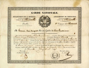Diplôme de la Garde Nationale concernant le sous-lieutenant Hanne Jean-Jacques