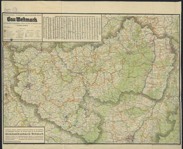 ORGANISATIONS=, VERKEHRS= UND STATISTISCHE KARTE GAU WESTMARK