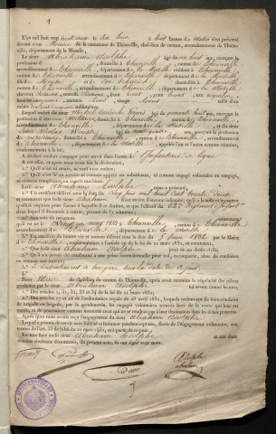 RECRUTEMENT DE L'ARMEE.- Enrôlement volontaire : registre d'actes d'engagement nominatifs et signalétiques (1832-1837)