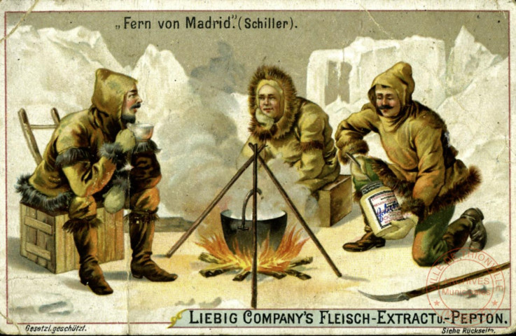 Loin de Madrid (Hommes mangeant dans un paysage hivernal)