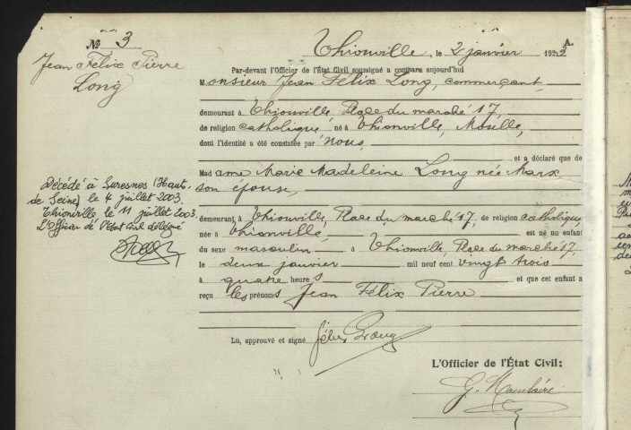 État civil : registre de naissances (1923)