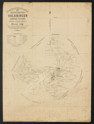 Uebersichtkarte der Untermarkung Volkringen Gemarkung Volkringen Kreis Diedenhofen Massstab 1:10000.
