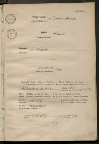 État civil : registre de décès (1872)