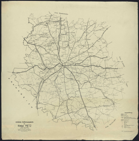 AMTLICHE ENTFERMUNGSKARTE DER KREIS METZ STADT UND LAND