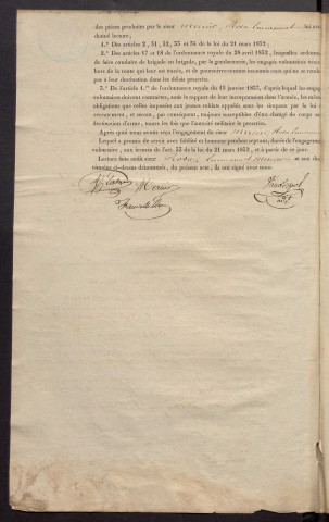 RECRUTEMENT DE L'ARMEE.- Enrôlement volontaire : registre d'actes d'engagement nominatifs et signalétiques (1837-1843)