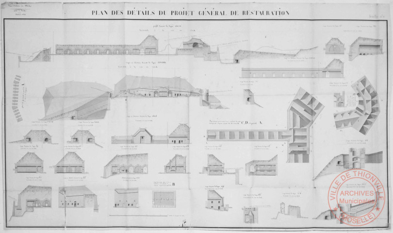 Sierck 1834 - Plan des détails du projet général de restauration - Le château de Sierck