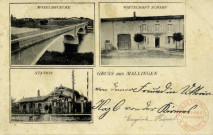 Gruss aus Mallingen - Moselbruecke - Wirtschaft Scharf - Station.