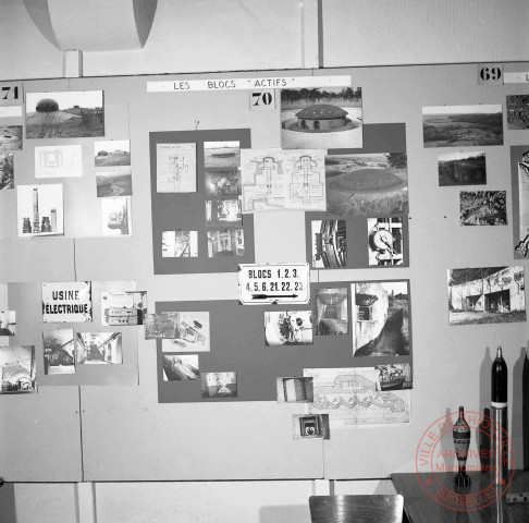 Exposition sur les fortifications à Thionville en 1970 par Georges Martig - Panneau : Les blocs actifs (Ligne Maginot)