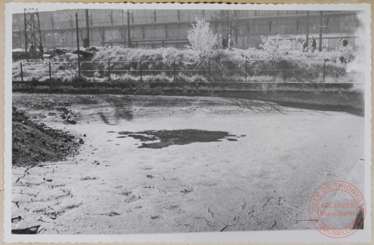 Bassins de décantation de l'aciérie. Le tonnage de boue est évalué à environ 1500 tonnes.