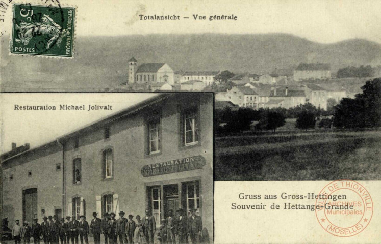 Gruss aus Gross-Hettingen -Totalansicht / Souvenir de Hettange-Grande - Vue générale - Restaurant Michael Jolivalt