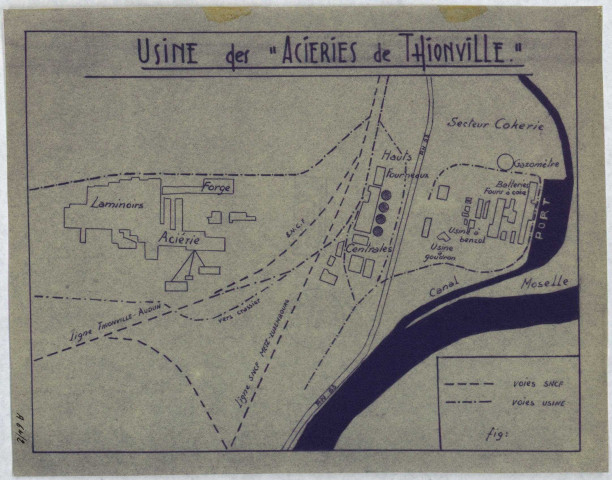 « GEOGRAPHIE URBAINE DE THIONVILLE ».- Structure professionnelle. Usine des Aciéries de Thionville. Transformation des métaux. Zone d'implantation. Réseau d'autobus. Densité de trafic poids-lourds. EDF-GDF : distribution et production d'énergie feeders et usine à gaz. La structure par âge. Evolution démographique. Réseau ferroviaire. Idem. Voies romaines. Extension de l'espace fortifié. Les étapes de la croissance de Thionville. Les secteurs géographqiues. Plan de Thionville. Origine (résidentiel) du personnel d'une grande usine : Aciéries de Longwy. La langue parlée. Projet d'aménagement de la Moselle. Eloignement des centres charbonniers. Les isochrones. Essor de l'habitation. Plan de l'équipement routier au 400 000e. Un carrefour d'Etats au Moyen Age. Densité de l'occupation du sol. Le site. Graphique de l'évolution de l'état-civil. Courbe générale de la population.