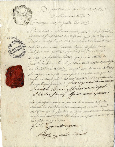 Documents concernant le cure de Thionville Daniel Henry Tinot