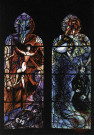 Cathédrale de Metz. Vitraux 1962- Abside Nord. Gauche: Le Songe de Jacob, Droite: Moïse devant le buisson ardent. Exposition Marc Chagall.