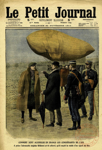 Comment sont accueillis en France les conquérants de l'air. A peine l'aéronaute anglais Willows a-t-il atterri, qu'il reçoit la visite d'un agent du fisc.