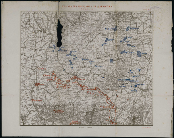 LES ARMEES FRANCAISES ET ALLEMANDES le 2 août au soir. Carte N°9