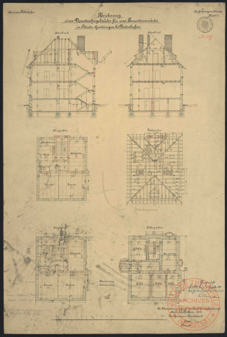 ZEICHNUNG EINES DIENSTWOHNUNGGEBAÜDES FÜR ZWEI PANZERTURMWÄRTER IN NIEDER-GUENTRINGEN BEI DIEDENHOFEN. BLATT 1.