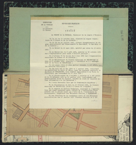 « PLAN D'EXTENSION DE THIONVILLE. 1ère PARTIE »/ dressé par le service d'arpentage en 1936 - En plus, une carte sur le secteur d'Aschenwinkel au 2000e (modification du plan d'extension de 1937).St. Pierre, Schoeneck, Birke, Les Près de Guentrange, La Briquerie, Aschenwinkel