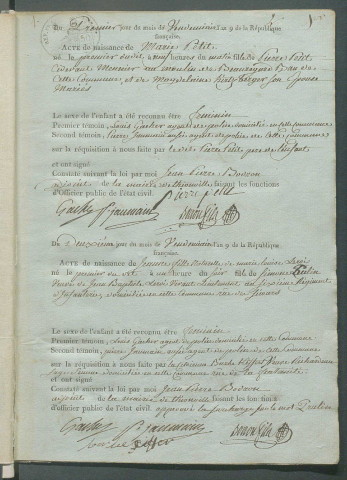 État civil : registre de naissances, mariages, décès (1801)