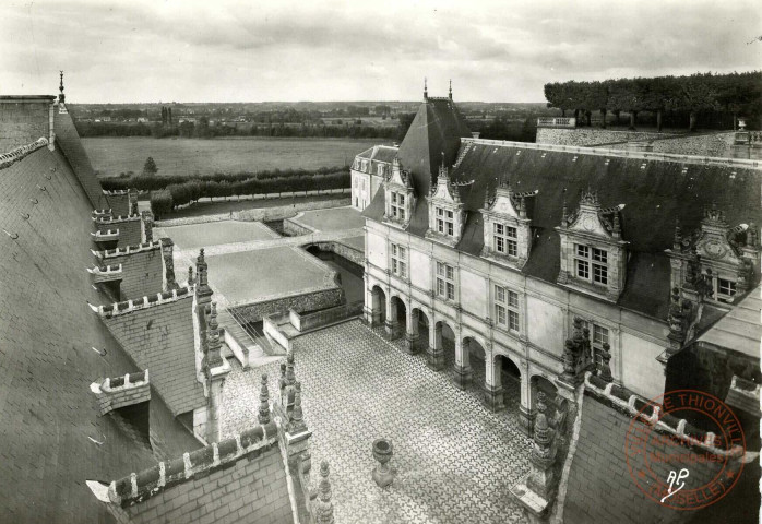 Château de Villandry (I et L). Vue de la Cour d'Honneur à vol d'Oiseau.