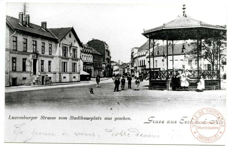 Gruss aus Esch a.d. Alz. - Luxemberger Strasse vom Stadthausplatz aus geschen