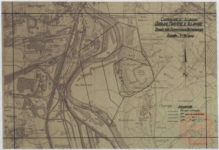COMMUNE D'ILLANGE. GROUPE FORTIFIE D'ILLANGE. ZONES DES SERVITUDES DEFENSIVES.
