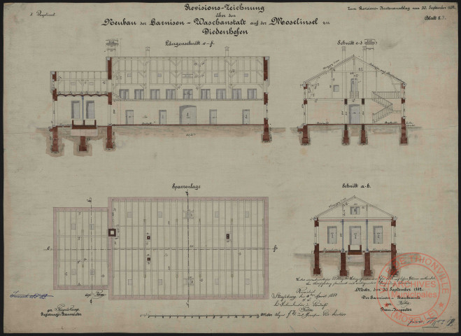REVISIONS ZEICHNUNG ÜBER DEN NEUBAU DER GARNISON WASCHANSTALT AUF DER MOSELINSEL ZU DIEDENHOFEN. BLATT 3.