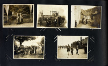 [Photographie de deux infirmières en compagnie de troupes anglaises, sur un champs de course pendant la Première Guerre mondiale]