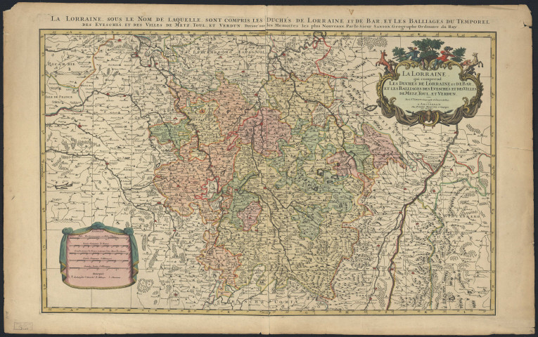 LA LORRAINE QUI COMPREND LES DUCHES DE LORRAINE, ET DE BAR, ET LES BAILLIAGES DES EVESCHES ET DES VILLES DE METZ, TOUL, ET VERDUN. PAR LE Sr. SANSON, GEOGRAPHE ORDINAIRE DU ROY