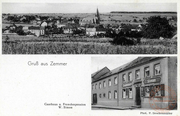 Grusse aus Zemmer. Auberge Simon à 20 km au Nord de Trêves.