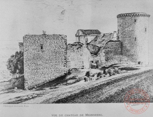Phototypie du château de Meinsberg (Malbrouck) à Manderen de Marcellin Germain en 1894
