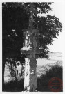 Calvaire situé à Berg-sur-Moselle (en limite de ban communal avec Gavisse), à l'angle de la rue de Berg et la D64. Croix érigée en 1624 (date portée sur le profil droit du fût) et remontée dans un édicule au 20e siècle. La date 1717 peinte sur l'édicule ne semble correspondre à aucun élément de la croix ou de l'édicule. Christ en croix, Vierge, Saint-Jean.