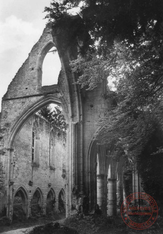 Jumièges (Seine-Inférieure) - Ruines de l'Abbaye - Nef de l'Eglise St-Pierre (Xe - XIVe s.) vue du Nord-Est