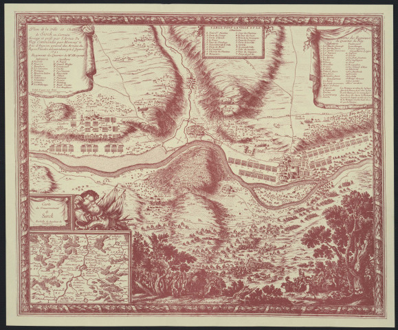 PLAN DE LA VILLE ET CHATEAU DE SIRCK EN LORRAINE. ASSIEGE ET PRISE PAR L'ARMEE DU ROY COMMANDEE PAR MONSEIGNEUR LE DUC D'ANGUIEN GENERAL DES ARMEES DU ROY EN FLANDRE ET LUXEMBOURG LE 3 SEPTEMS 1643