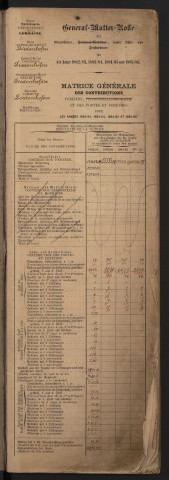 Matrice générale des contributions foncières personnelle mobilière et des portes et fenêtres (1882-1886)