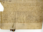 Acte de vente faites par Walter de Courscoin et Marie sa femme, à Philippe, seigneur de Florange et à sa femme Alix, de tous leurs biens et héritages sis au finage de Buschey, pour 200 florins. Hubert sire d'Auteuil et Thielement, seigneur de Beyle, justicier du duché de Luxembourg ont été requis d'apposer leur scel par les vendeurs qui n'en ont point, velin, manuscrit, encre, 15 octobte 1364.