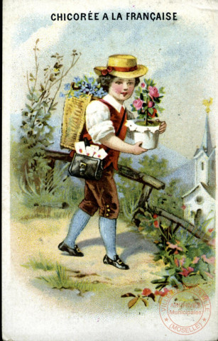 Enfant portant des fleurs.