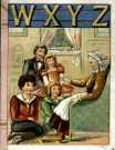 Famille regroupée autour de la grand-mère dans un salon - Lettres de l'alphabet W, X, Y et Z.