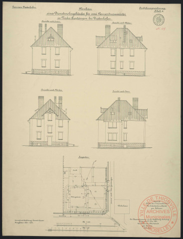 NEUBAU EINES DIENSTWOHNUNGGEBÄUDES FÜR ZWEI PANZERTURMWÄRTER IN NIEDER-GENTRINGEN BEI DIEDENHOFEN.